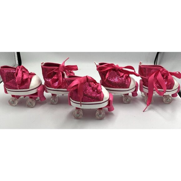 Build a Bear BAB Lot Pink Sparkle Glitter High Top Sneakers Shoes Roller Skates - Picture 7 of 15